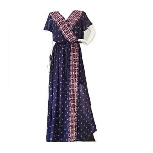 Xhilaration Blue and Pink Wrap Maxi Dress